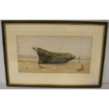 Walter Fryer Stocks, British School 1842-1915, watercolour of a beached wooden boat, signed l r,