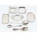 A collection of five various Italian 800 standard silver bon bon / dressing table dishes together