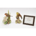 Two Royal Worcester figures of birds, with boxes and framed certs including Robin and Yellow