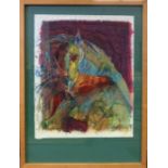 Abstract mixed media study of a horse signed Ingrid Bell 91 to lower right. Frame size 72.5 x 97cm