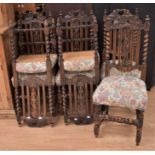 Set of six Jacobean style Victorian dining chairs with padded seats