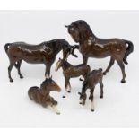Five bay Beswick horses, one lying down all in good condition apart from the one lying down has