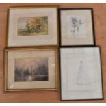 Eight various watercolours, largest frame 50x48cms approx