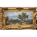 A 20th Century Italian School oil on canvas, of an Italian Castle country scene, in large gilt