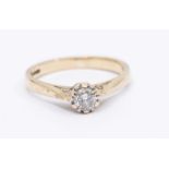 A diamond 9ct gold solitaire ring, the claw set brilliant cut diamond weighing approx 0.20ct,