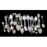 A collection of 19th & 20th Century silver miscellaneous flatware to include: fiddle pattern dessert
