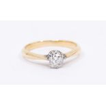 A diamond and 18ct gold solitaire ring comprising a cushion shaped old cut diamond approx 0.30ct,