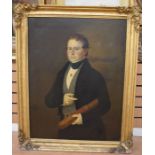 19th Century School possibly Irish  Portrait of a young Gentleman holding a telescope, 3/4 length