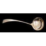A George V silver Old English Pattern soup ladle, engraved with a crest, hallmarked by Round &