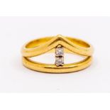 A diamond set 18ct gold wishbone ring comprising two bands, one wishbone shaped inset to the