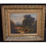 A late 19th Century oil on canvas, 16 x 22cm, of a country cottage scene, framed, along with two