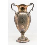 An Italian 800 standard silver and gilt urn shaped two handled vase, wavy rim above body with