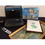A collectors lot to include; laptop in laptop bag, mobile phone, jigsaw and an Indian print