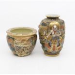 An early 20th Century Satsuma vase, along with a mid 20th Century small Chinese planter