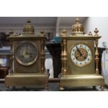 Two French brass mantel clocks, both with two-train movements striking on gongs, with Japy Freres