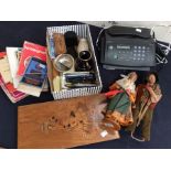 A collectors lot to include; vintage road maps, vintage pens, rulers, treen, soapstone, travel