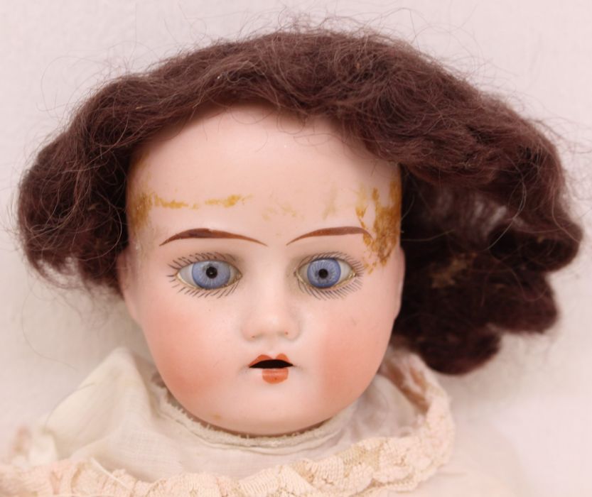 Dolls: A pair of bisque head dolls, kid bodies, fixed eyes, open mouths. Fingers have sustained - Image 3 of 5
