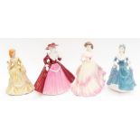 Three Coalport lady figures including Regina, Sunday Best, Happy Birthday and also with a