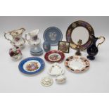 A collection of ceramics to include: miniature Wedgwood tea cup, saucer and plate; Gloebel figure of