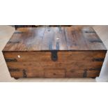 20th Century oak chest with cast supports and brackets with single drawer to base