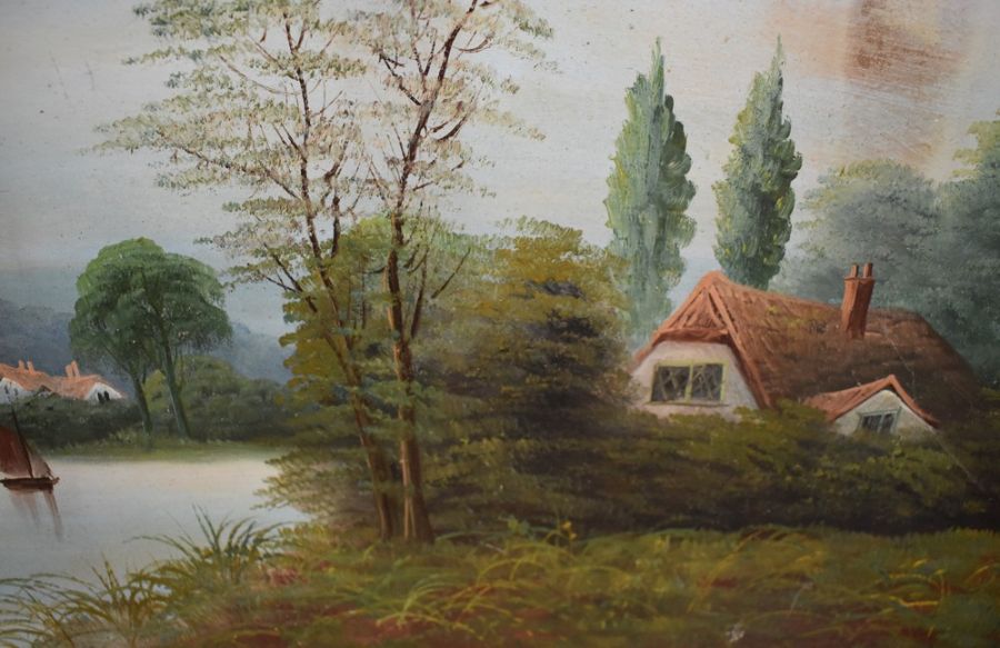 Two early 20th Century oils on canvas, depicting country scenes, framed and unsigned - Image 2 of 2