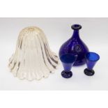 A mid to late 20th Century Murano glass ceiling shade, along with blue glass Scandinavian decanter