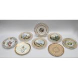 A collection of Minton & Spode hand painted decorative plates, along with a German decorative plate