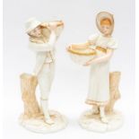 A pair of Royal Worcester Hadley figures.  Condition: lady broken at neck and head reattached, and a