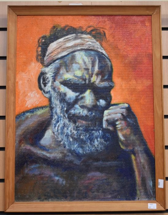 Mid 20th Century oil on board of Australian Aborigine BinjiBinji, by Frederick Towers, provenance to