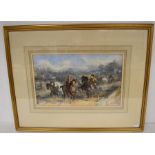 J F Herring Jr, British School 19th Century, watercolour of horses being herded,  26 x 42cm,