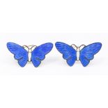 N.M Thune (Oslo)- a pair of Norwegian Modernist blue enamel silver gilt butterfly brooches,