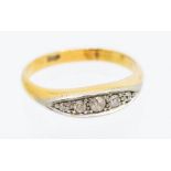 A Victorian diamond and 18ct gold five stone boat head ring comprising five old cushion cut