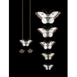 Hroar Prydz- a matched set of five enamel and silver gilt  butterfly brooches graduating in size the
