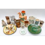 A collection of 19th early 20th Century Stone ware Staffordshire jugs, Staffordshire figures and