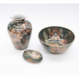 Two figures by Peter Tomlins, one is AF, along with Japanese vase and bowl plus dish