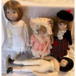 Dolls: A collection of four modern / reproduction porcelain dolls. Measuring approx. 14”-19”. All