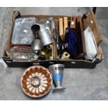 A collection of vintage kitchen ware to include scales, jelly moulds, icing set with steel heads;