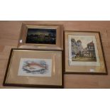 Collection of prints of village scenes along with a print of a cricket match on grass