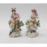 A pair of Continental 18th Century style porcelain figures: the seated Gentleman plays the pipes