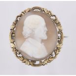 A Victorian shell cameo brooch, carved depicting the profile of a bearded gentleman, approx 4cm x