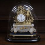 A French style 8-day single train mantel clock under a glass dome. 8" enamel dial, spelter-type