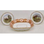 19th Century Spode dish with orange and gilt detail along with two 20th Century Spode transfer and
