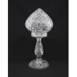 A cut glass table lamp, height approx 43cm. No signs of damage. Will require rewiring.