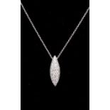 A diamond and 18ct white gold marquise shaped pendant, pave set with 39 round brilliant cut