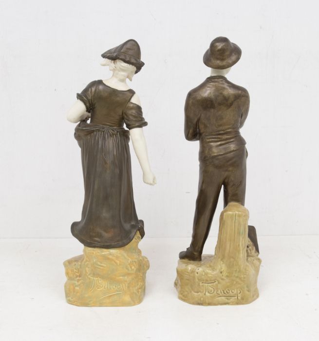 A pair of early 20th century Austrian Figures of a man holding a spade, the woman scattering - Image 2 of 3