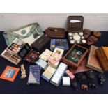 A collection of mid 20th Century treen boxes including vintage vanity case, boxed vintage vanity