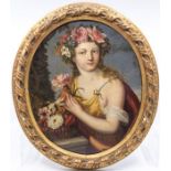 French School (18th Century), Portrait study of Flora, classical pose - she wears floral headdress