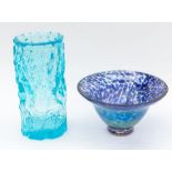 White Friars blue glass style vase along with Murano style bowl