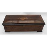A late 19th Century inlaid rosewood music box and cover, circa 1885, Swiss movement #6293 with 24"