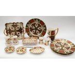 Abbeydale - "Chrysanthemum" a Twin handled square footed dish, jug, four plates, a pair of round pin